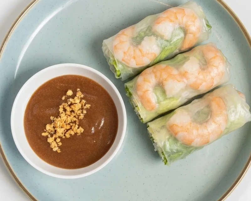 Shrimp Salad Rolls in rice paper with peanut sauce at Bon Vietnamese Cuisine, Redstone, Calgary